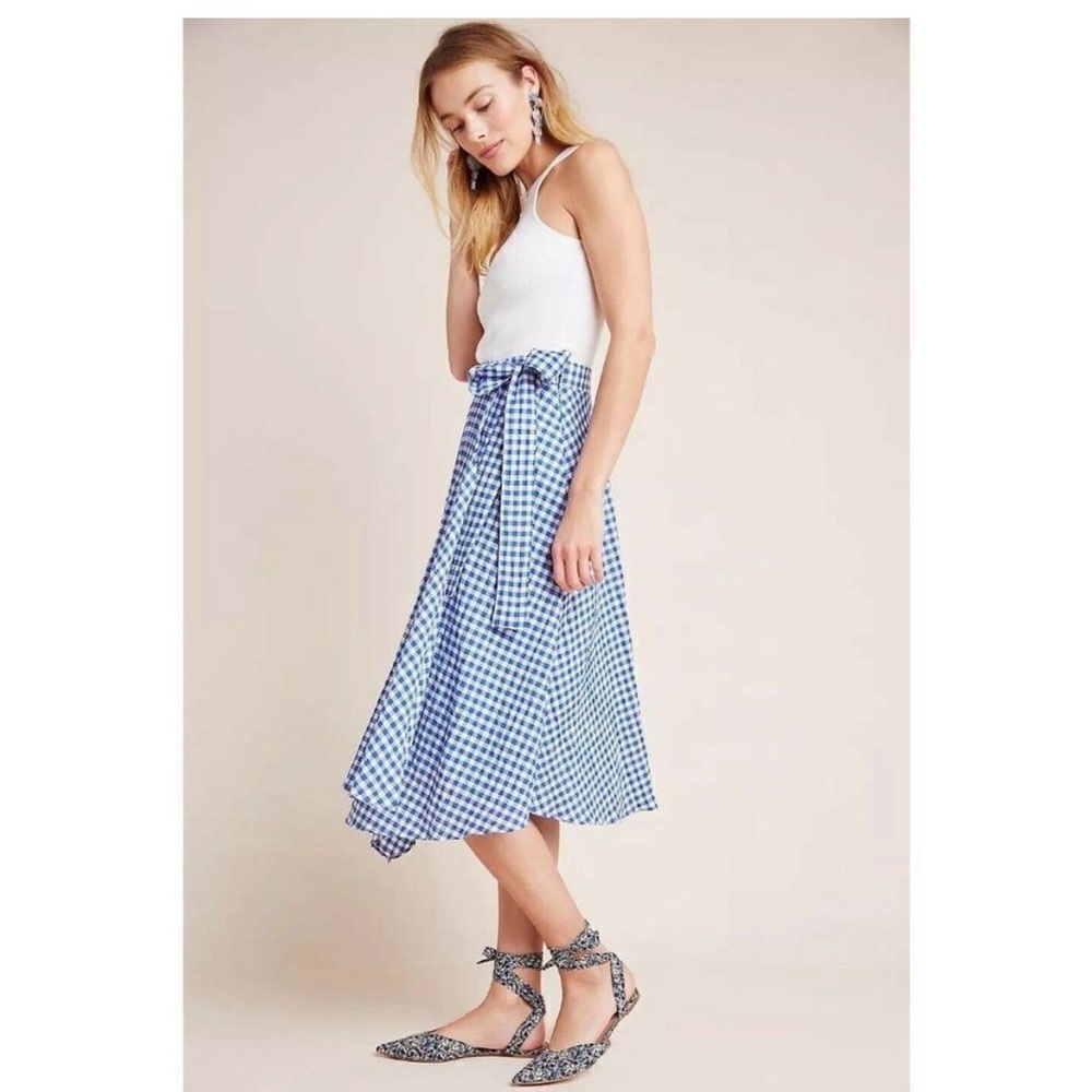 Anthropologie Maeve Blue and White Glenna Gingham Midi Skirt Size 2 NWT - Picture 15 of 16